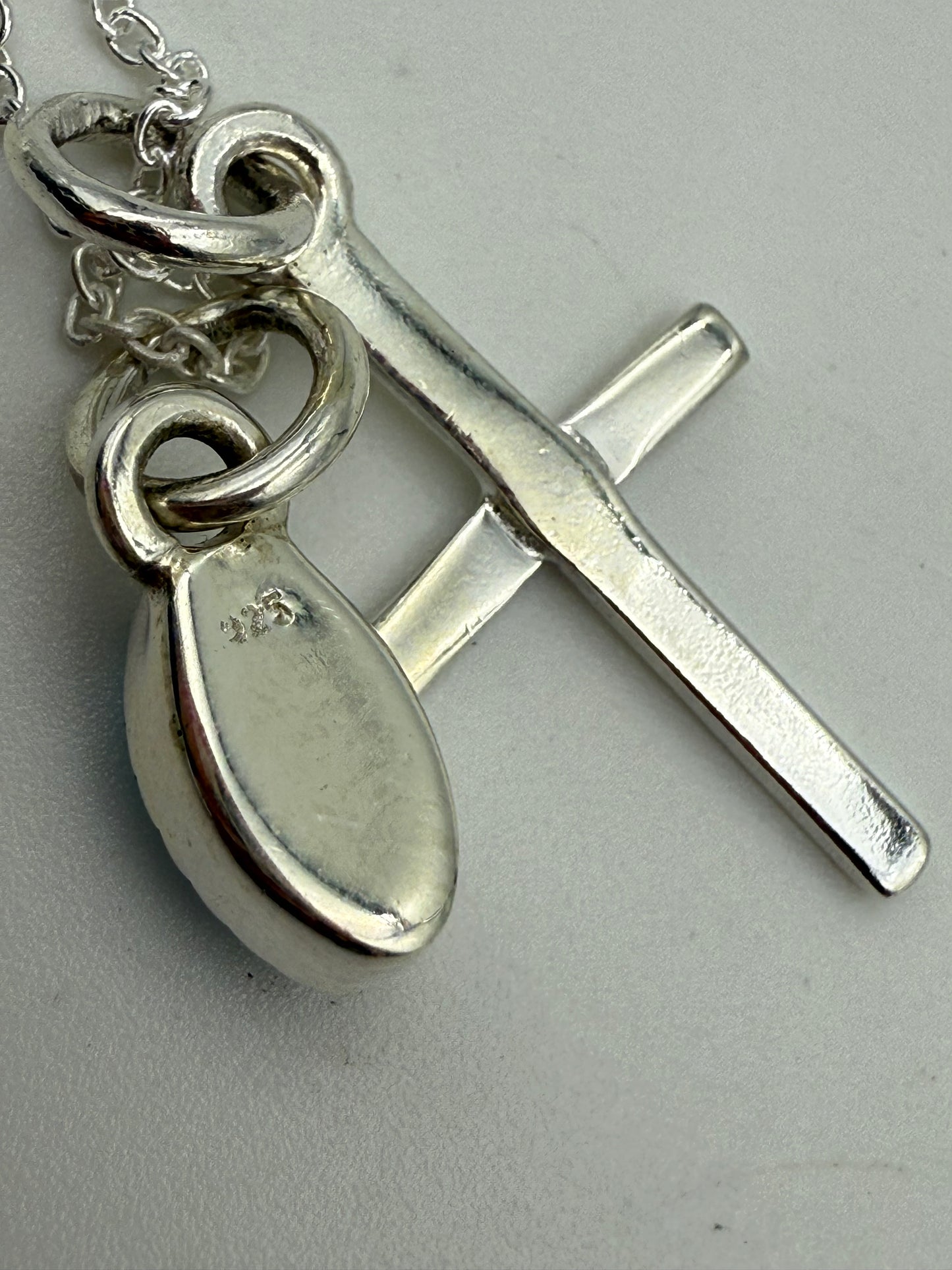 Sterling Silver Cross And Gemstone Charm Necklaces