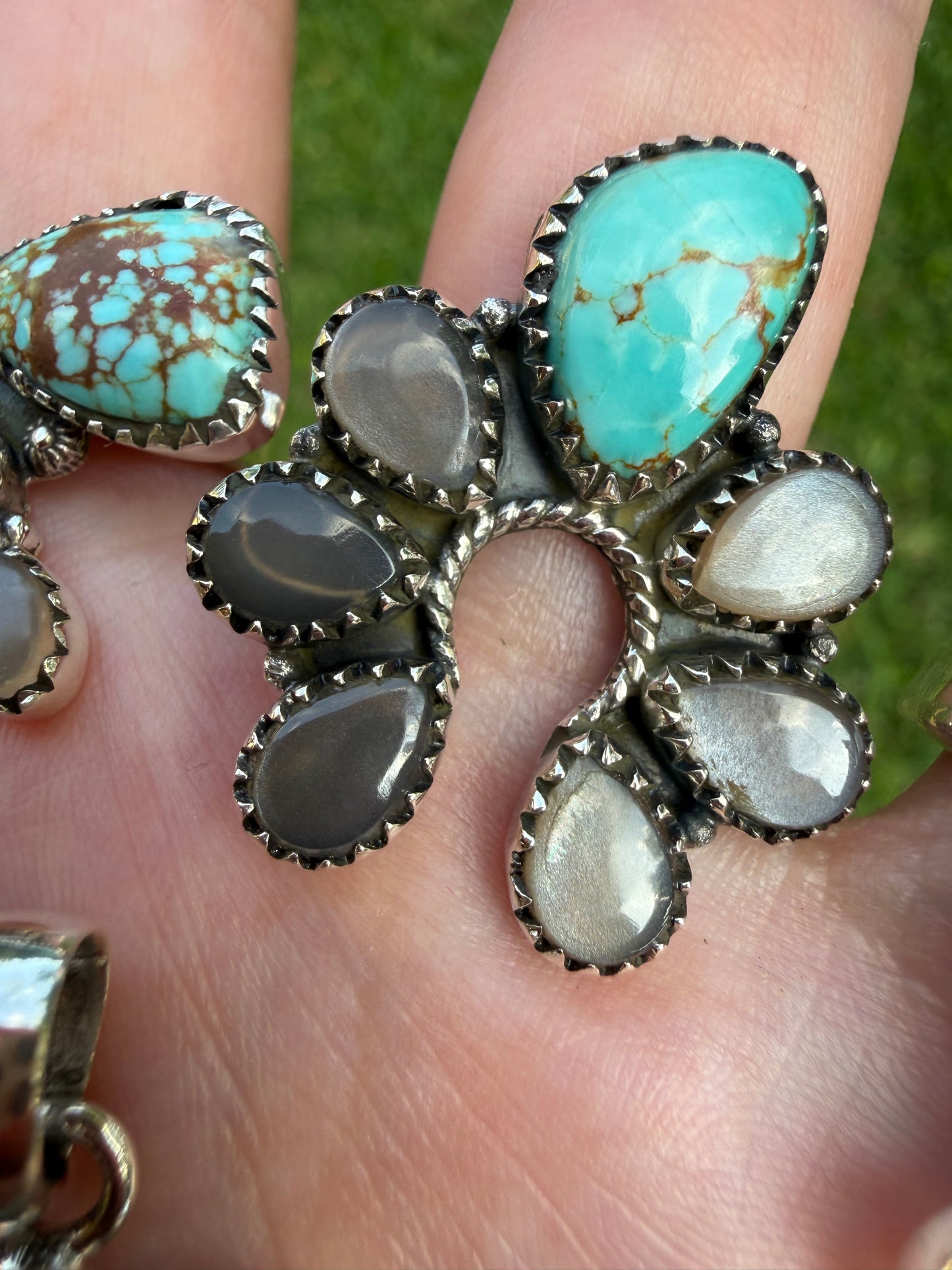 Mine 8 Turquoise and Chocolate Moonstone Sterling Silver Necklace, Ring, or Pendant
