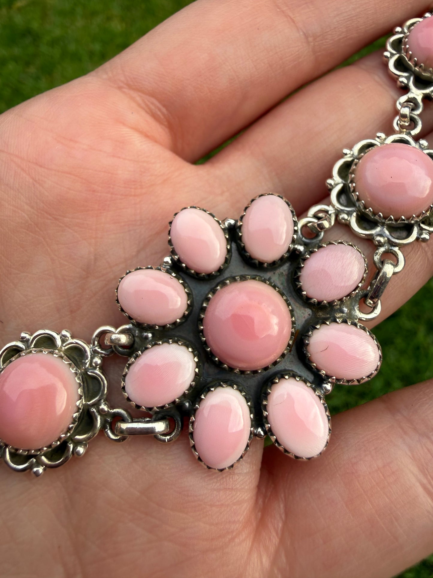 Pink Conch Full Flower Sterling Silver Choker Necklace