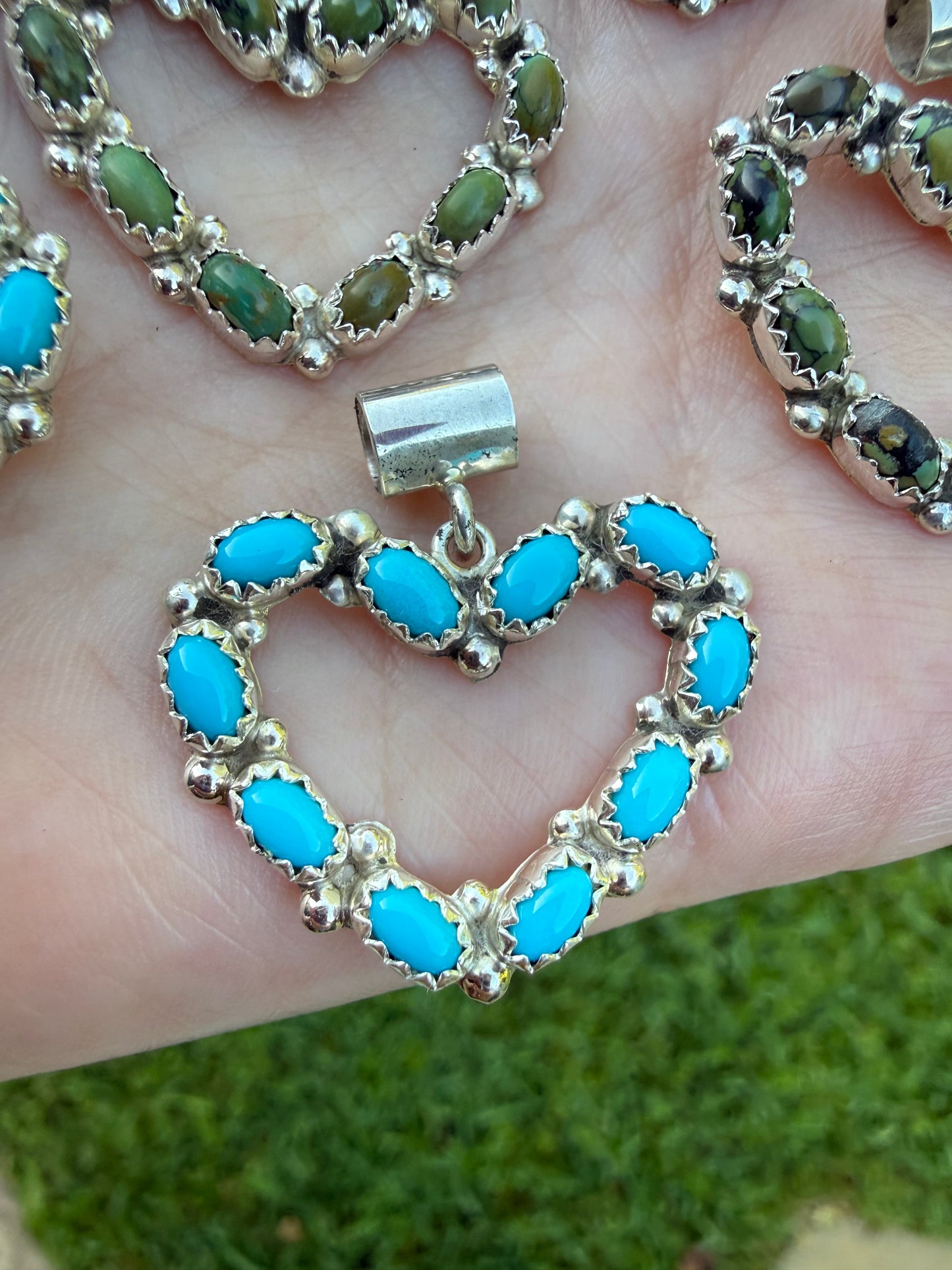 Navajo Turquoise Heart Outline Sterling Silver Pendant