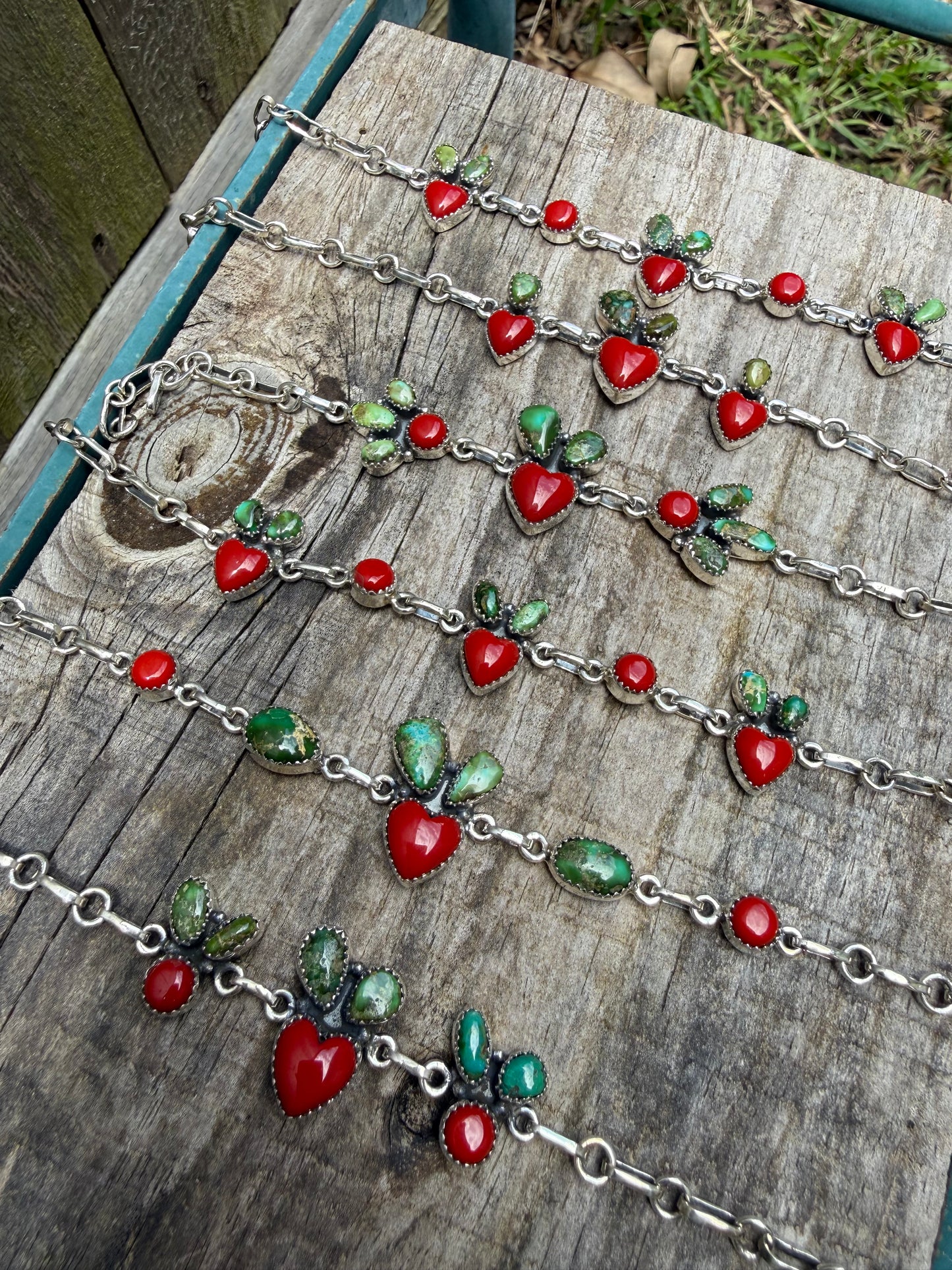 Cherry Red Rosarita and Sonoran Gold Turquoise Sterling Silver Bracelet
