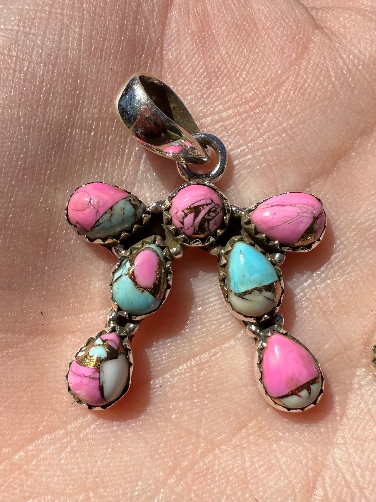 Bow Turquoise and Cotton Candy Sterling Silver Bow Pendant