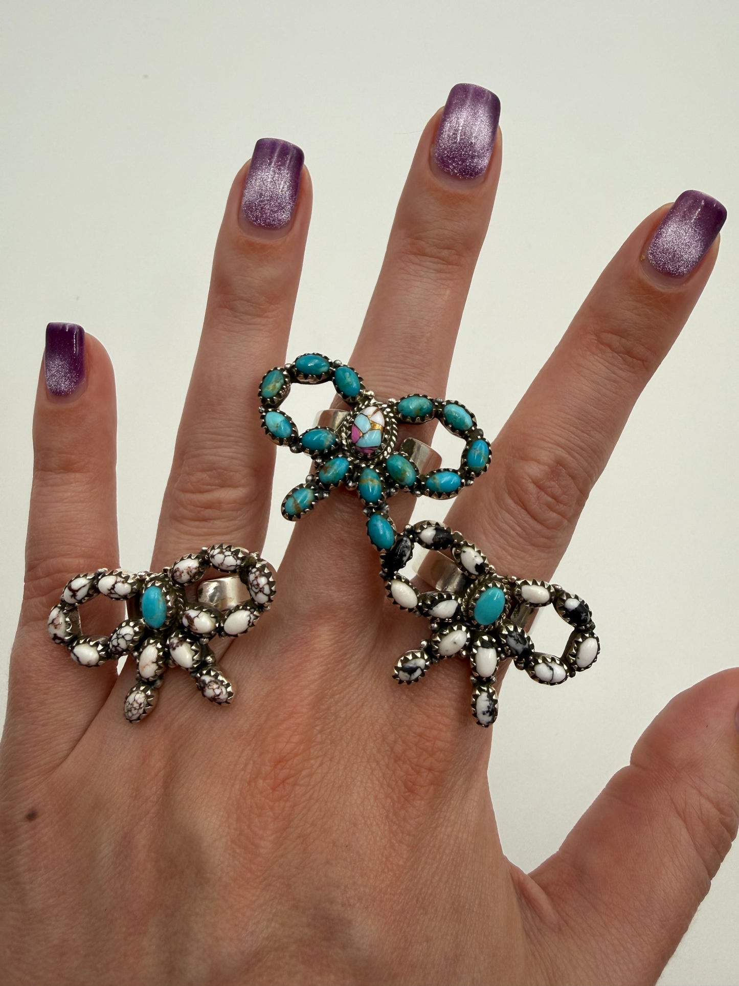 Turquoise and Multi Stone Bow Sterling Silver Adjustable Ring