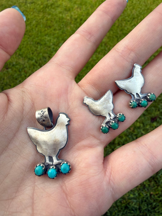 Chicken Turquoise Sterling Silver Pendant or Earrings