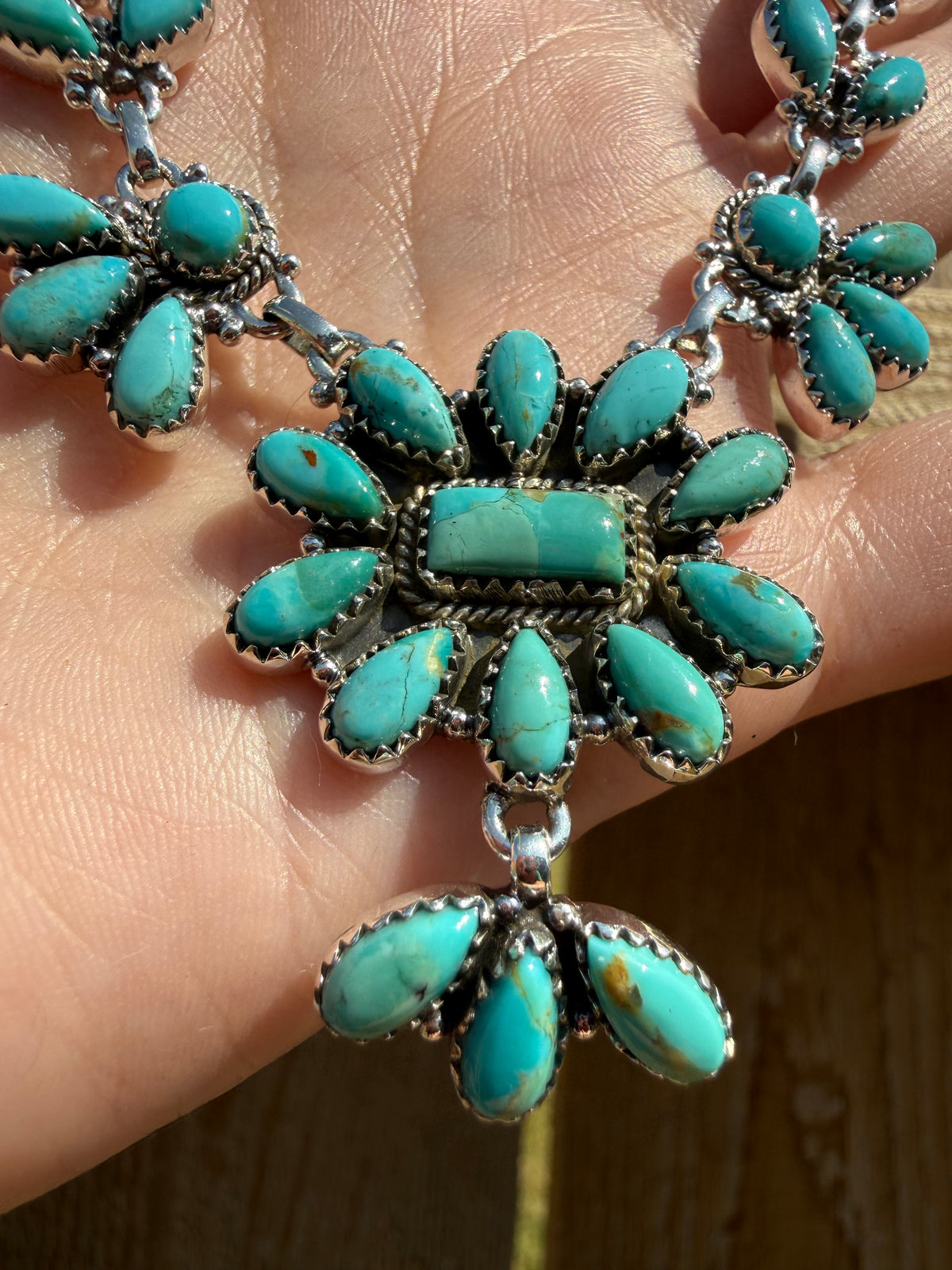 Kingman Turquoise Multi Cluster Sterling Silver Necklace