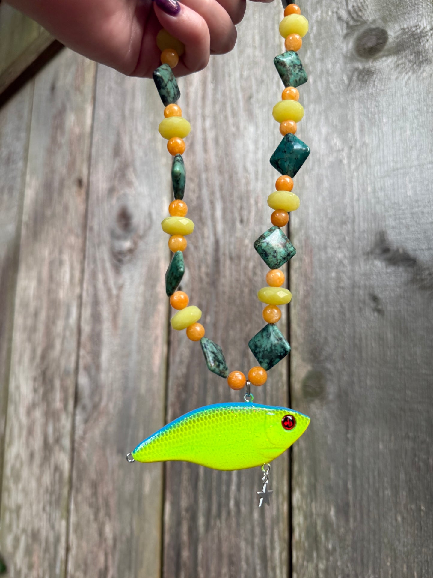 Funky Fun Fish Lure Multi Ston Necklace