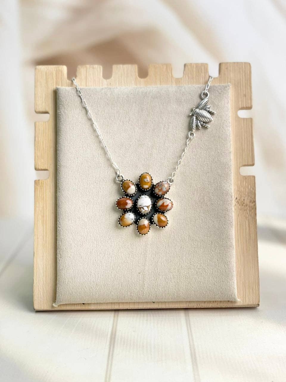 Angel Dahlia & Deer Fawn Honey Bee Sterling Silver Necklace