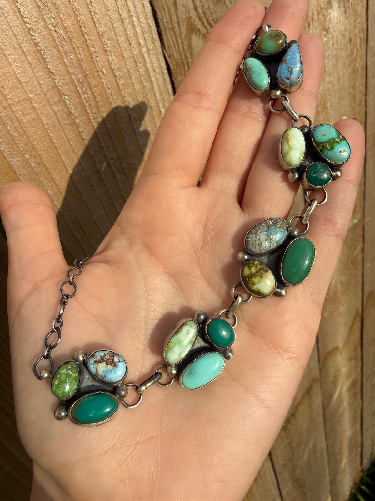 Navajo Turquoise Triple Cluster Choker Sterling Silver Necklace By John Skeets