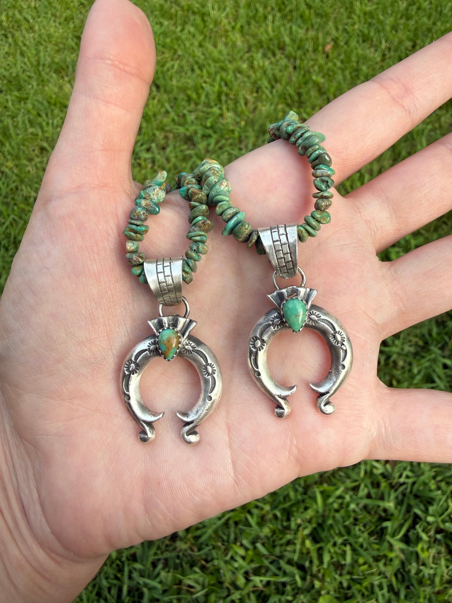 Navajo Turquoise Naja Sterling Silver Pendant with Turquoise Chip Necklace