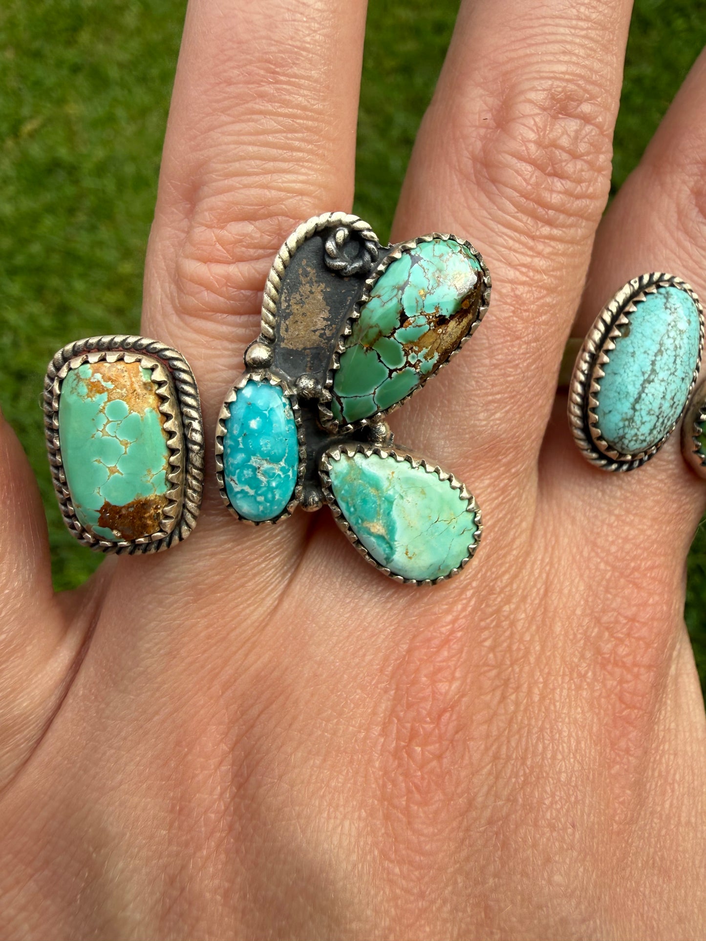 Mixed Turquoise Half Butterfly Sterling Silver Floater Ring