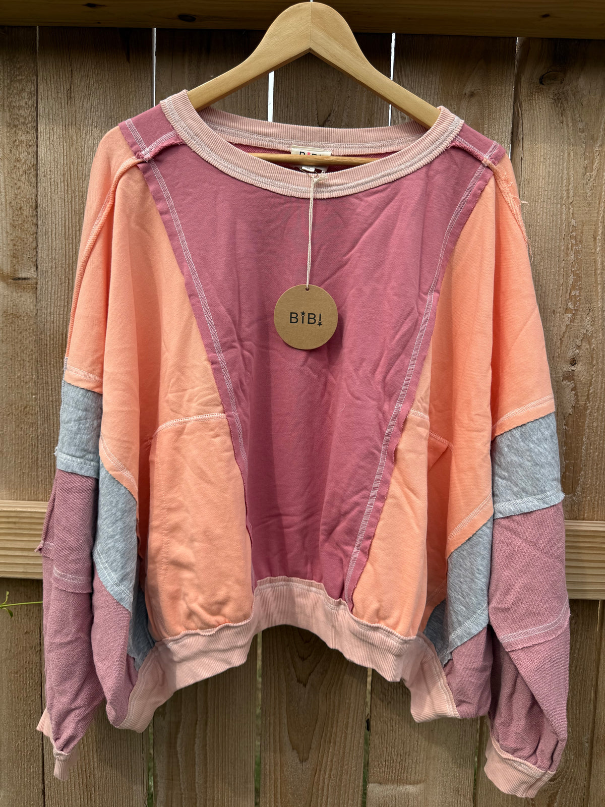 Wild Honey Colorblock Patchwork Exposed Seam Sweatshirt