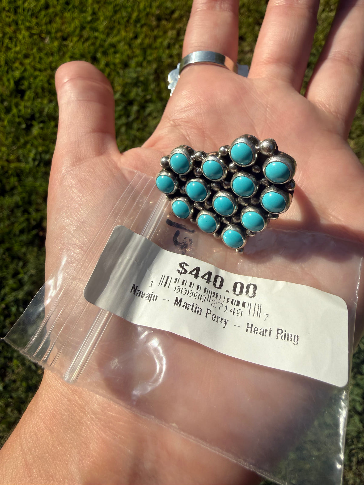 Navajo Turquoise Heart Cluster Sterling Silver Ring