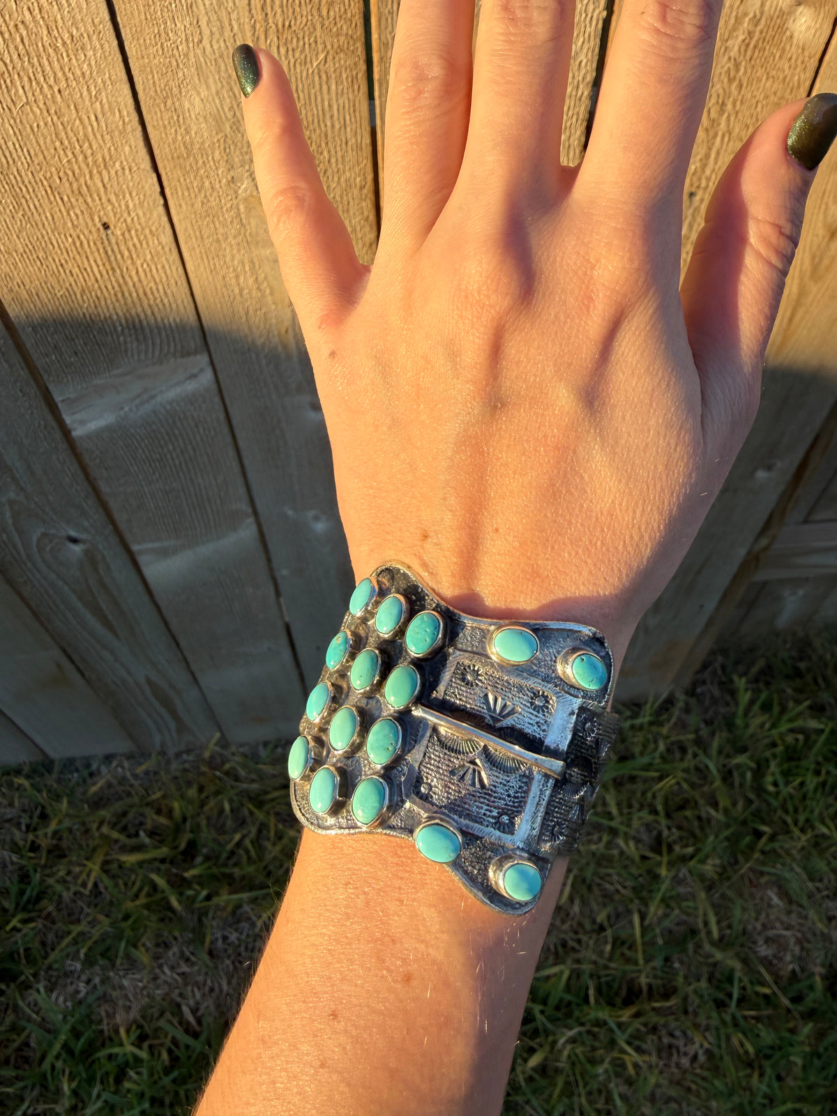 Navajo Turquoise Cluster Belt Buckle Sterling Silver Cuff Bracelet
