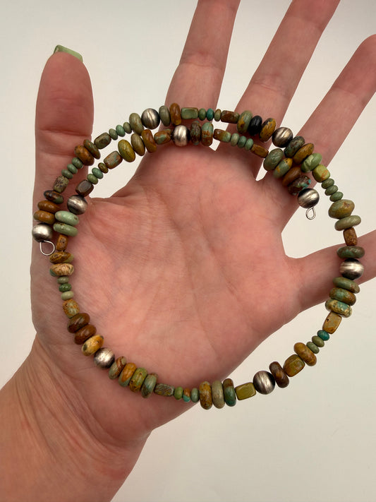 Native Turquoise and Sterling Pearl Memory Wire Necklace