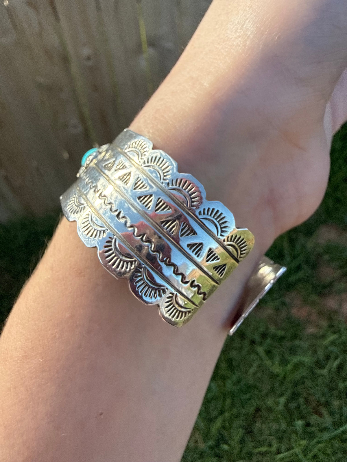 Navajo 3 Stone Thick Sterling Silver Detailed Accent Stamped Sterling Silver Cuff by Jason Bahe
