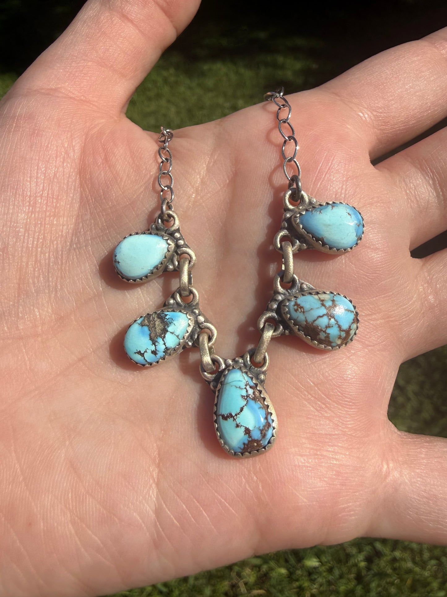 Multi 5 Stone Charm Petal Style Sterling Silver Necklace