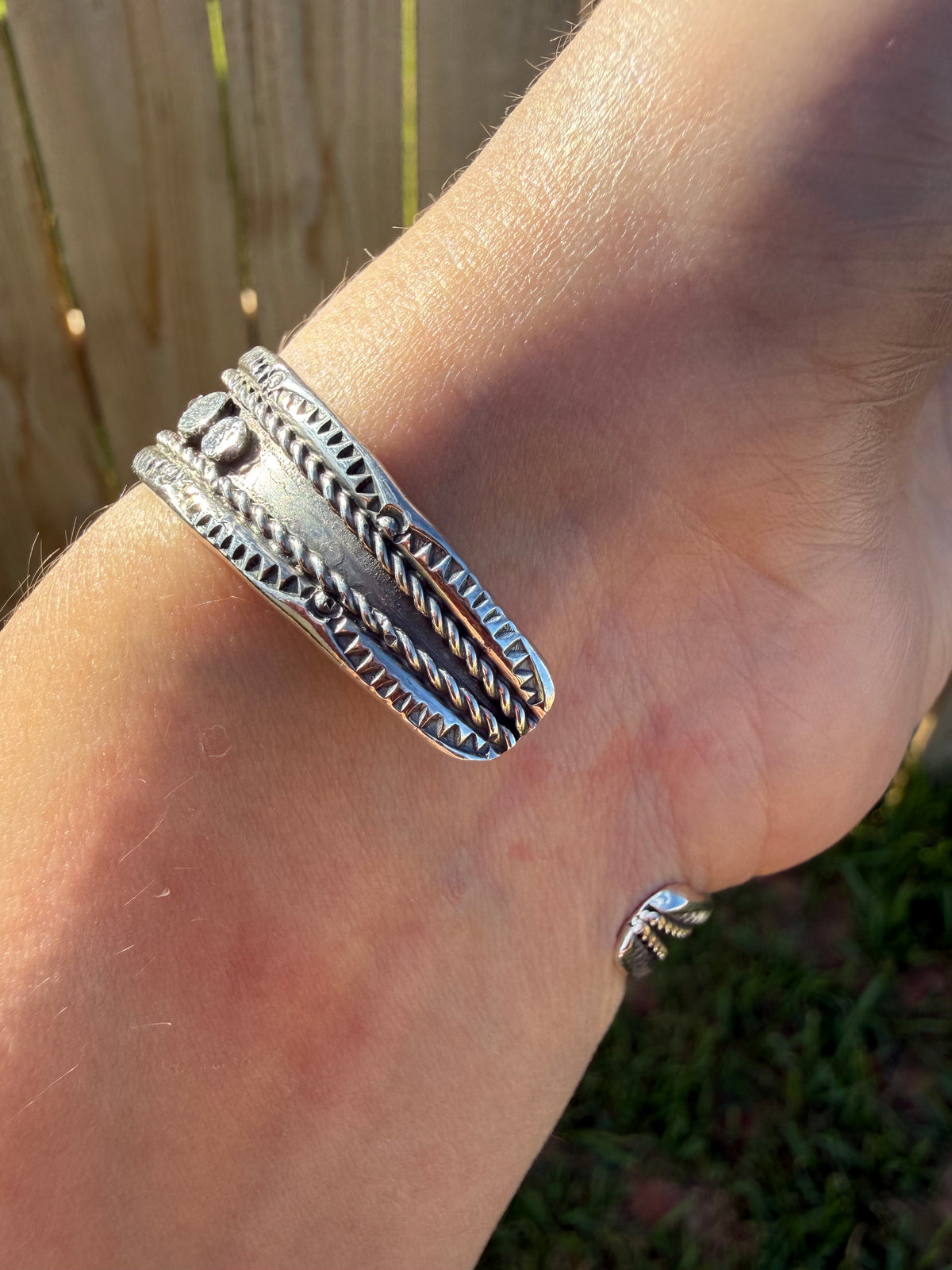 Navajo 5 Stone Thick Silver Detail Accented Sterling Silver Cuff Bracelet