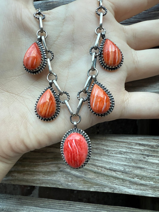 Orange Spiny Charm Sterling Silver Necklace
