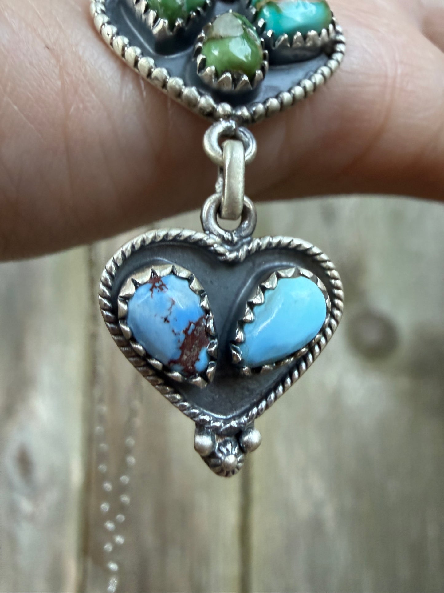 Palomino, Sonoran Gold, and Golden Hills Turquoise Triple Heart Statement Lariat Necklace