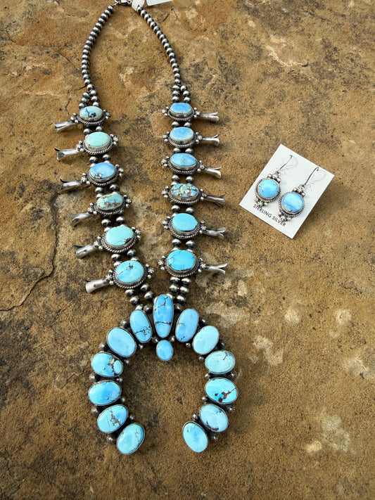 Native Golden Hills Turquoise Squash Blossom Statement Necklace