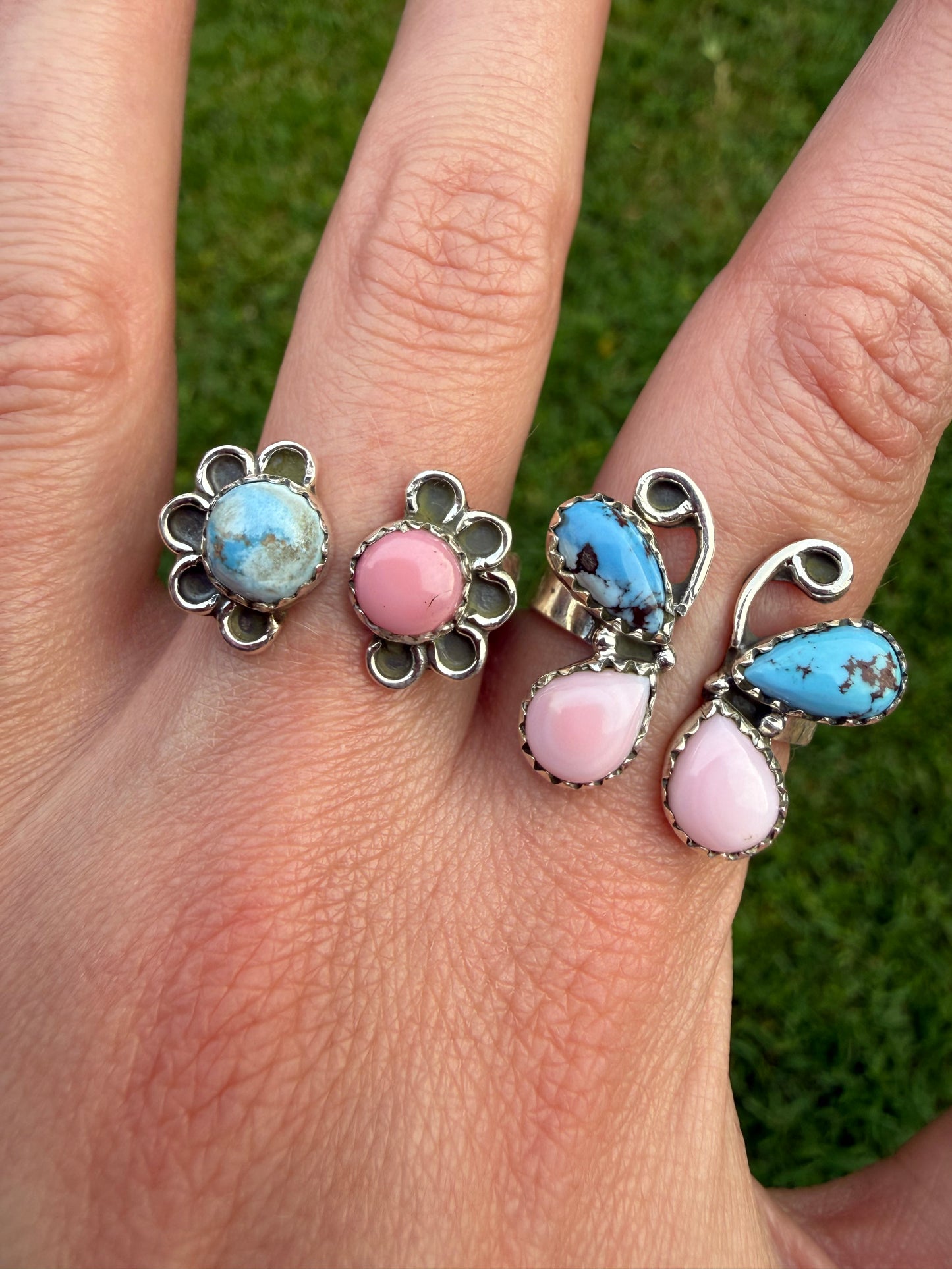 Pink Conch Golden Hills Floater Sterling Silver Rings