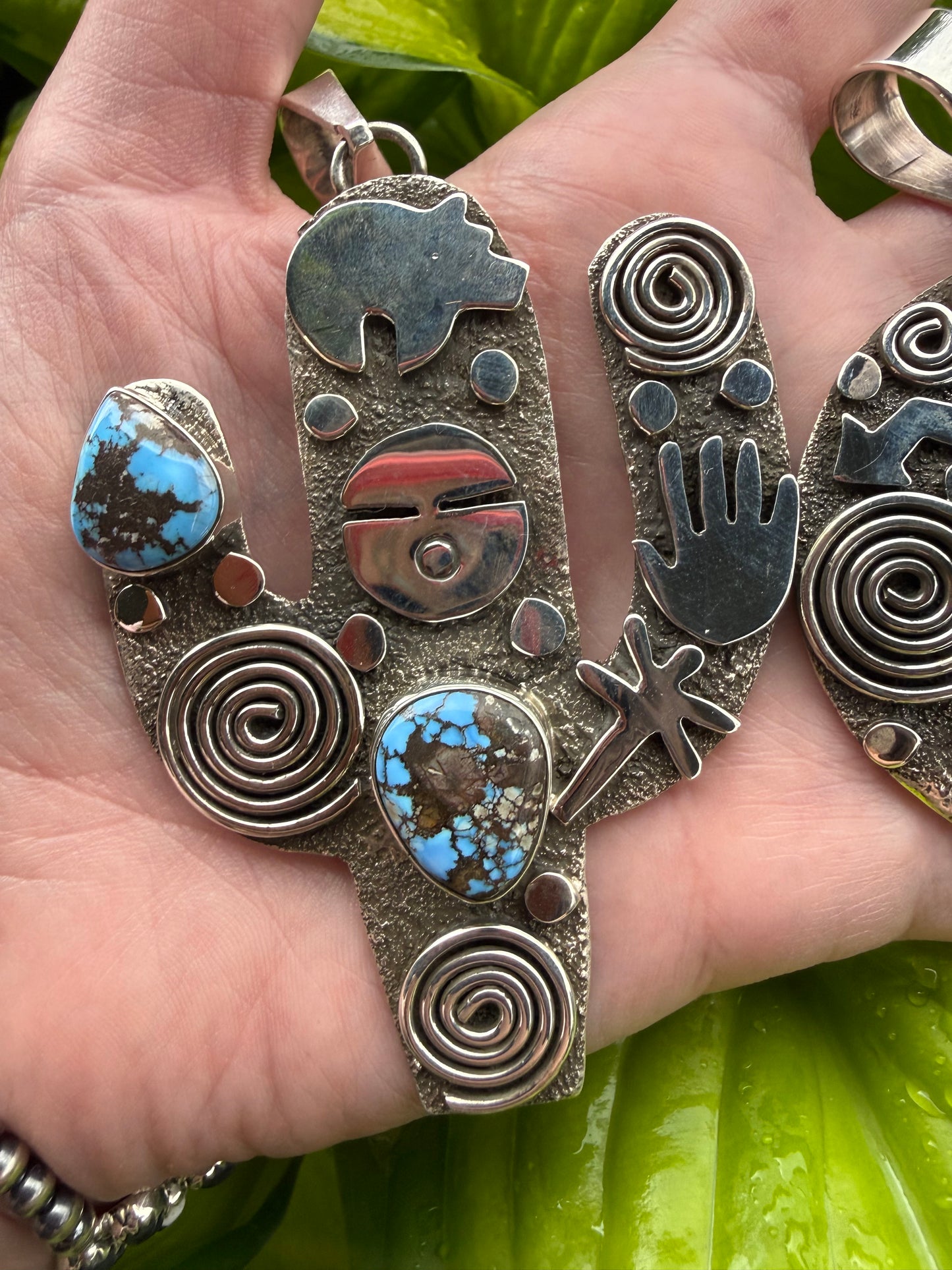 Native Navajo Storyteller Bear or Cactus Sterling Silver Pendant By Alex Sanchez