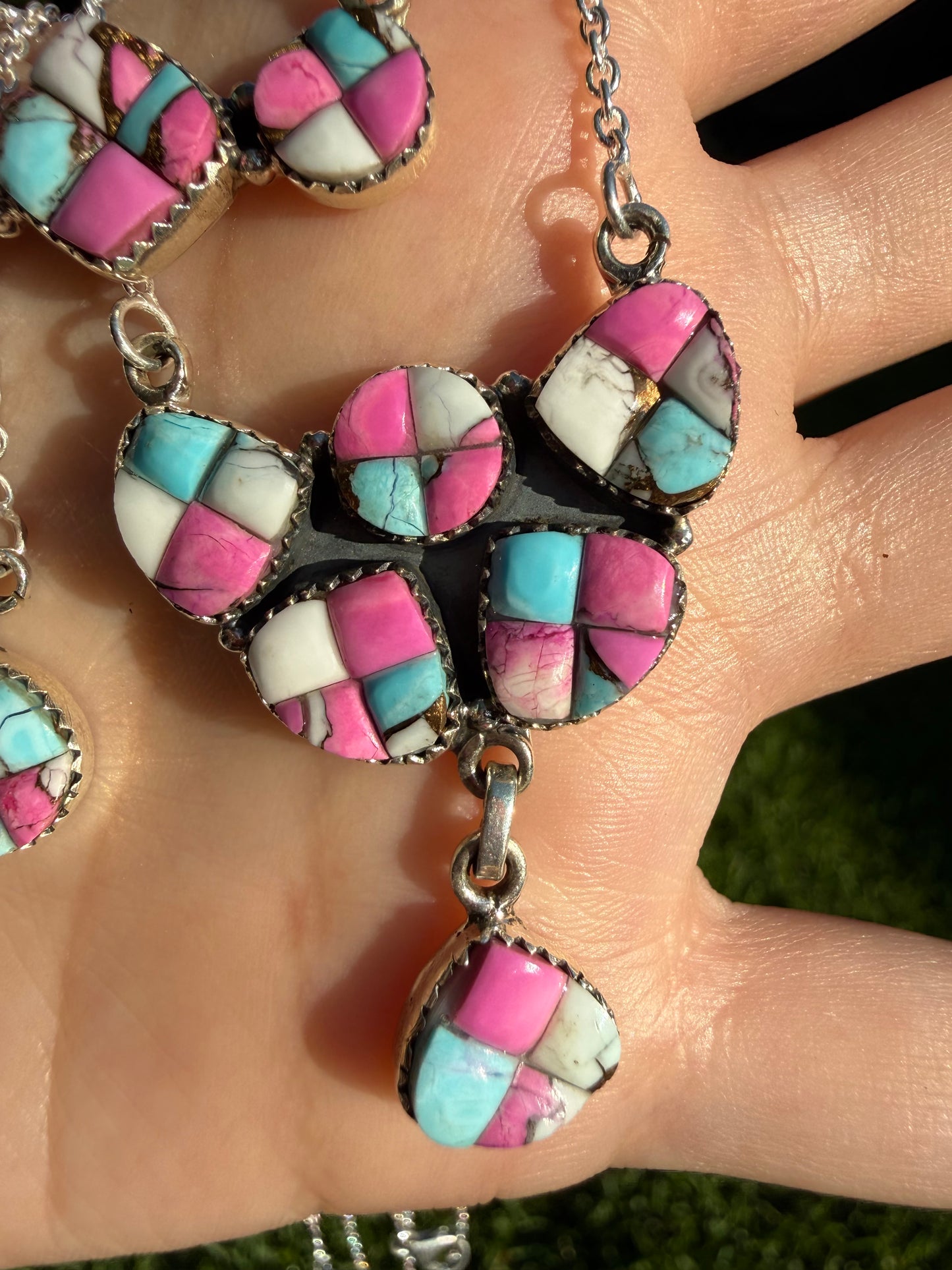 Cotton Candy Turquoise Cobblestone Sterling Silver Necklace
