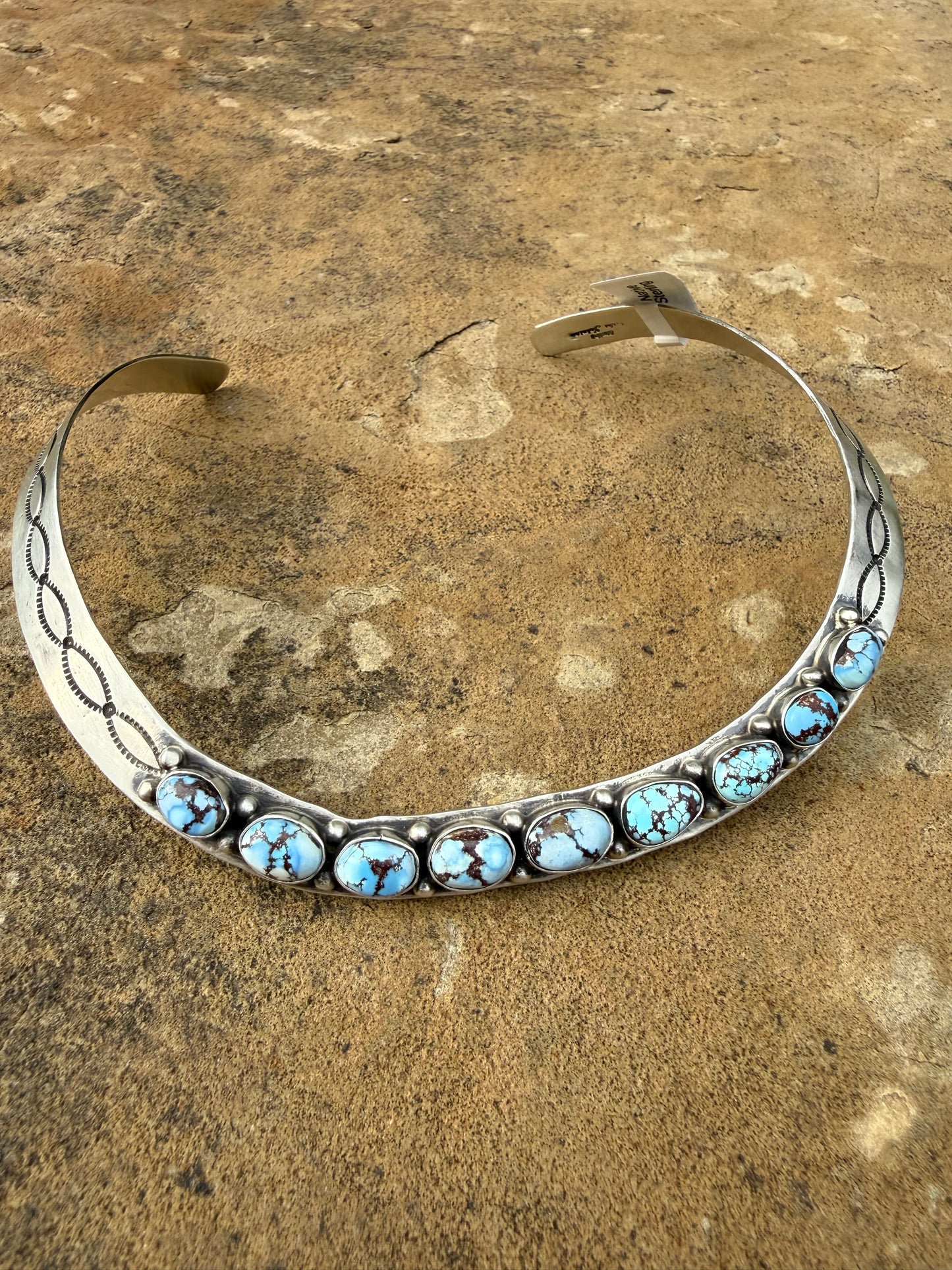 Native Golden Hills Turquoise Torque Sterling Silver Statement Choker by Charles Johnson