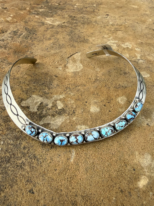 Native Golden Hills Turquoise Torque Sterling Silver Statement Choker by Charles Johnson