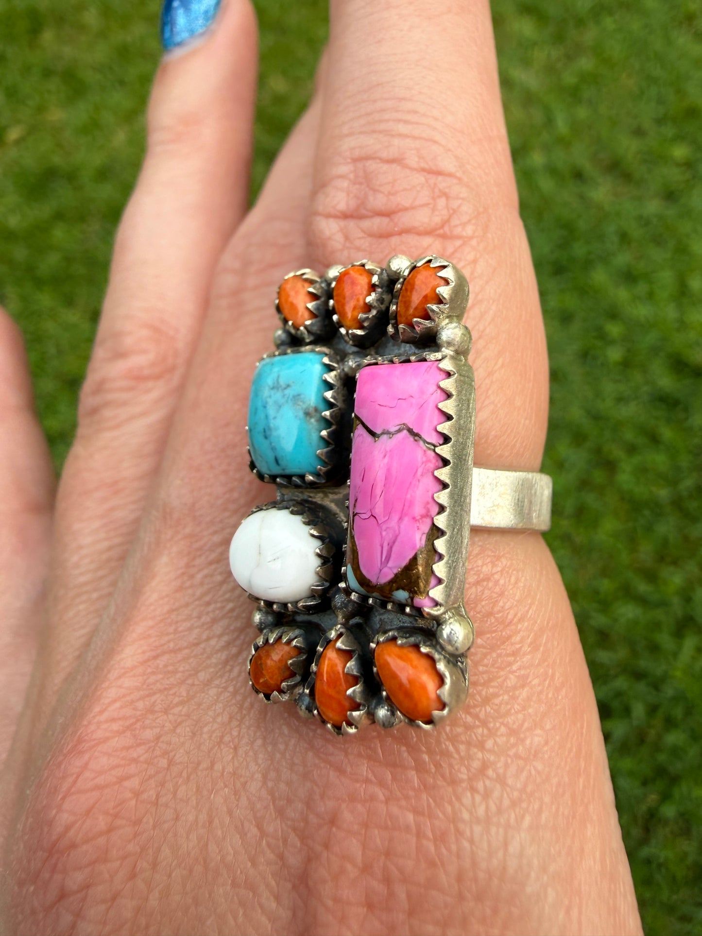 Kingman, Cotton Candy Turquoise,  or Orange Mojave Sterling Silver Adjustable Ring