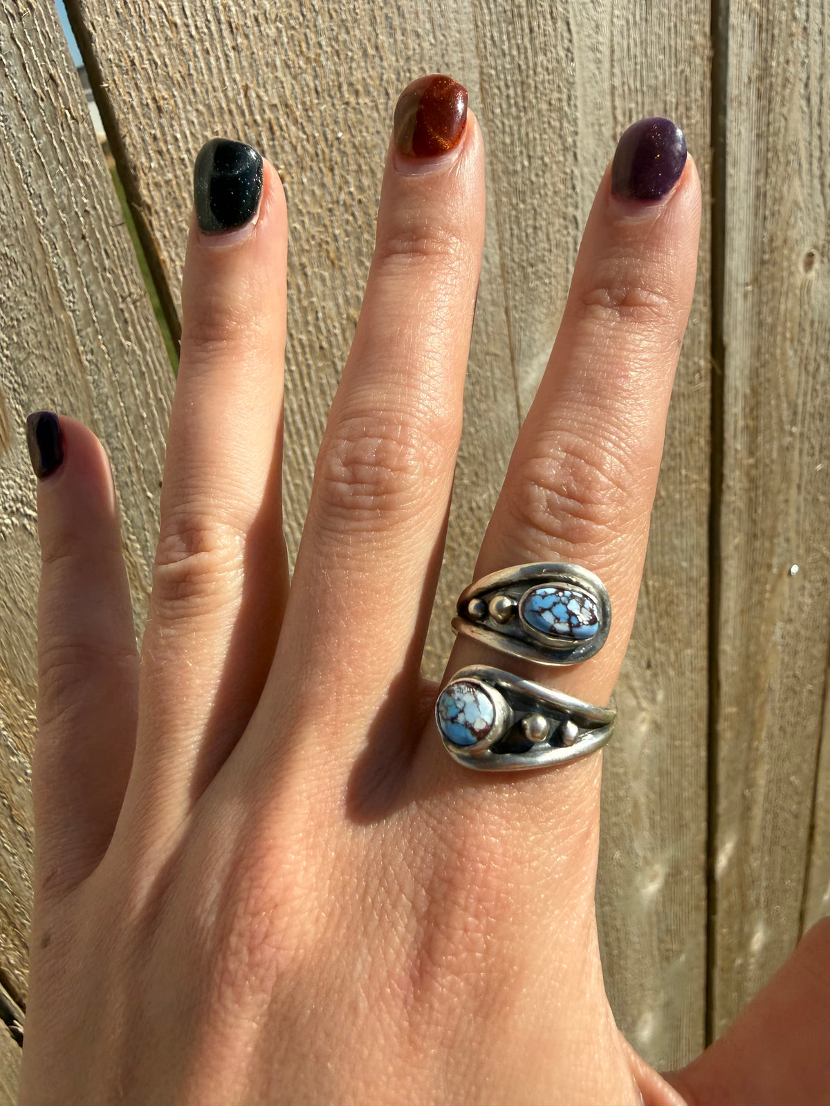 Navajo Golden Hills Spoon Shape Sterling Silver Floater Bypass Ring