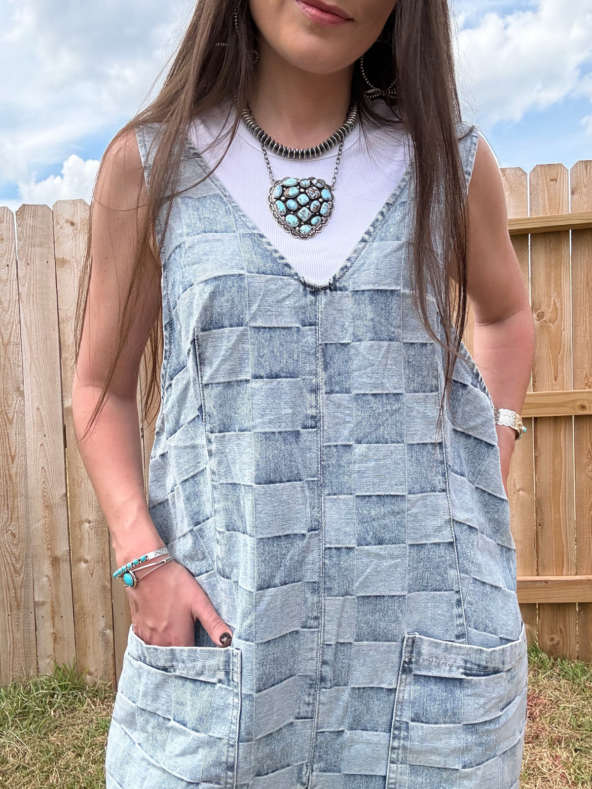 Thee Blue Brick Jumpsuit Denim Checkered Block Overall Jumpsuit