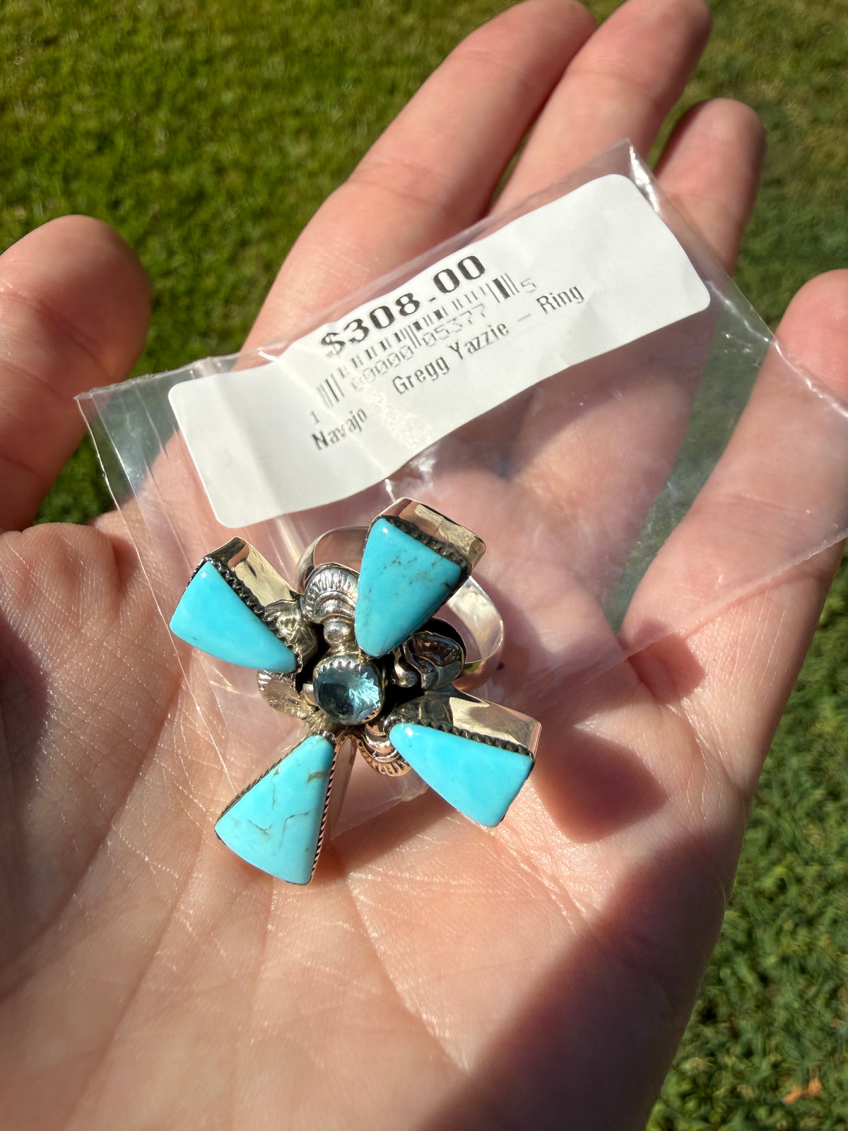 Navajo Turquoise and Blue Topaz Sterling Silver Ring - Size 7