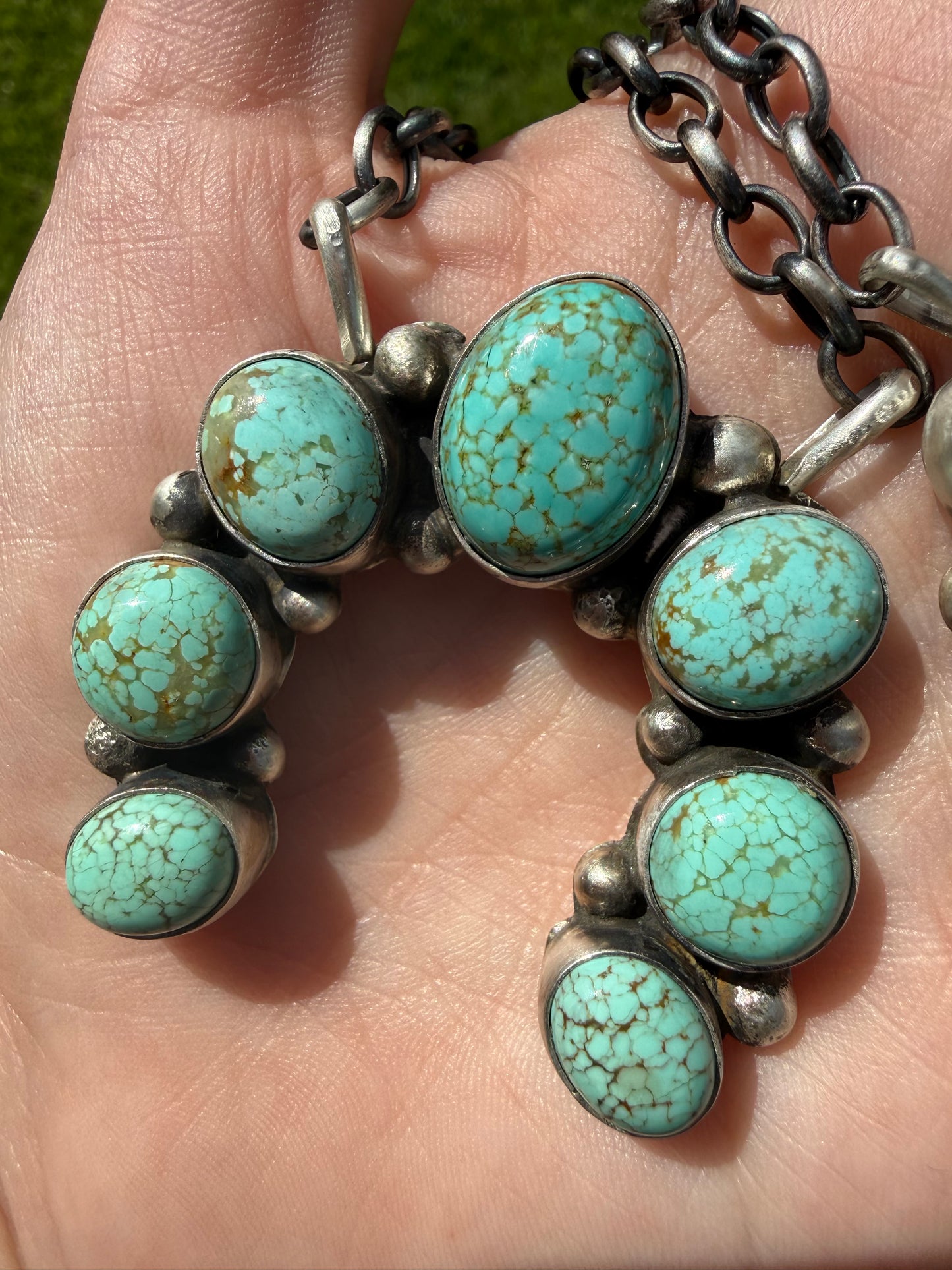 Navajo Mine 8 Turquoise or Cotton Candy Turquoise Naja Sterling Silver Necklace by Augustine Largo