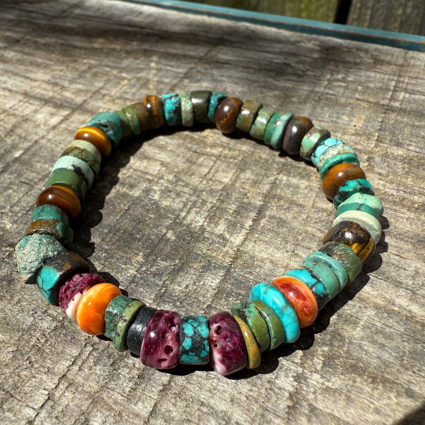 Turquoise and Orange Spiny, Coral or Tigers Eye Purple Spiny Stretch Bracelet