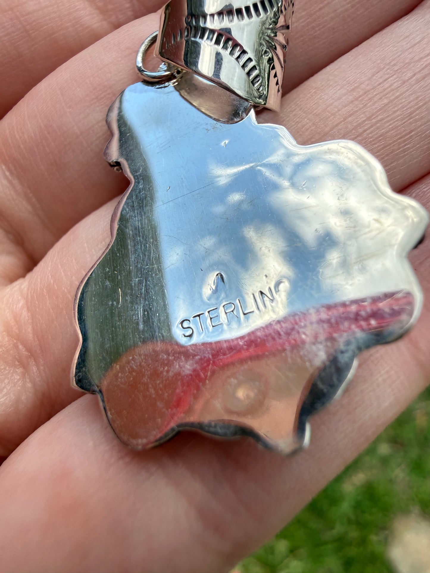 Navajo Coral And Turquoise Sterling Silver Pendant