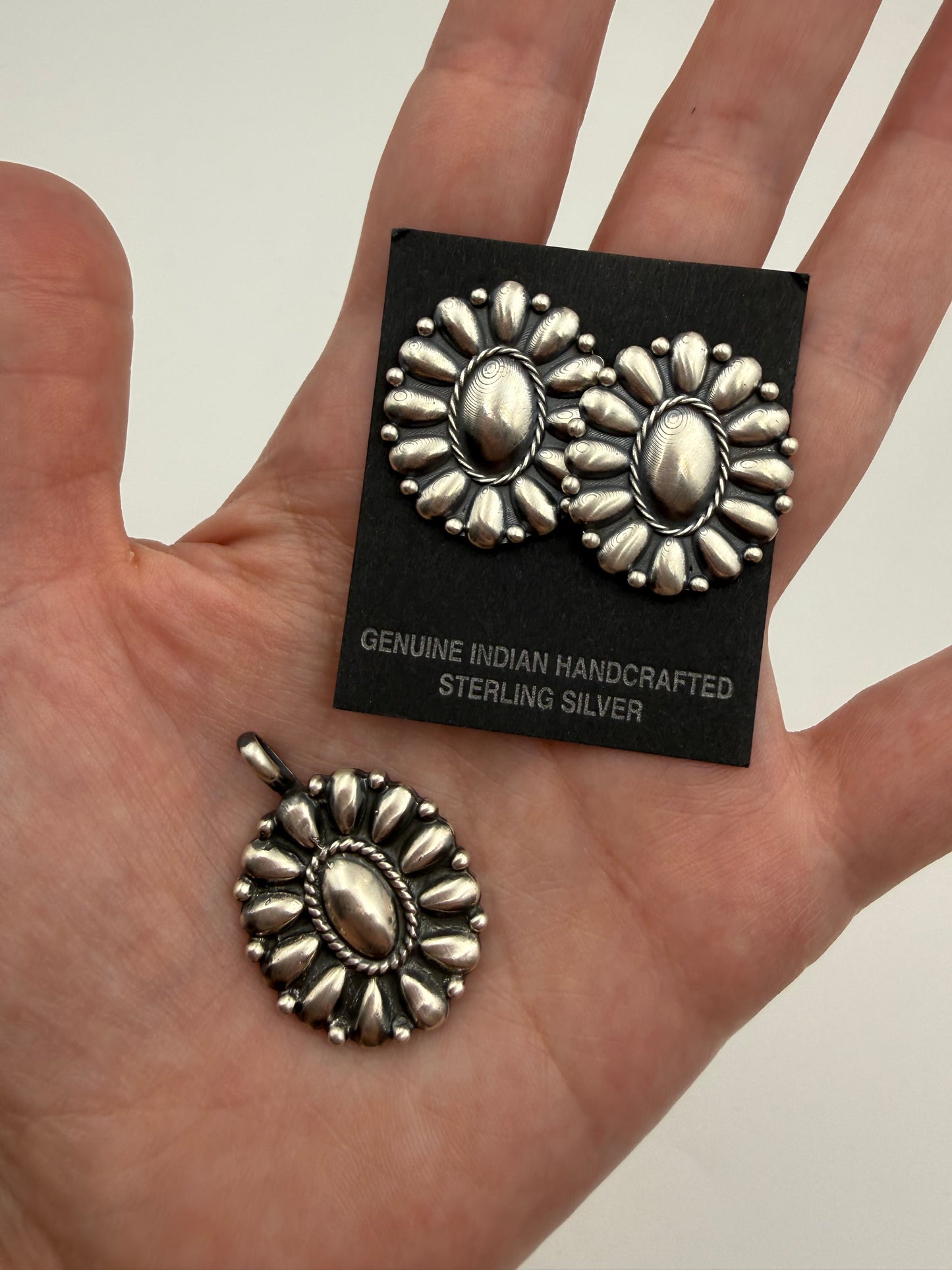 Native All Sterling Silver Flower Pendant or Earrings by Jimson Belin