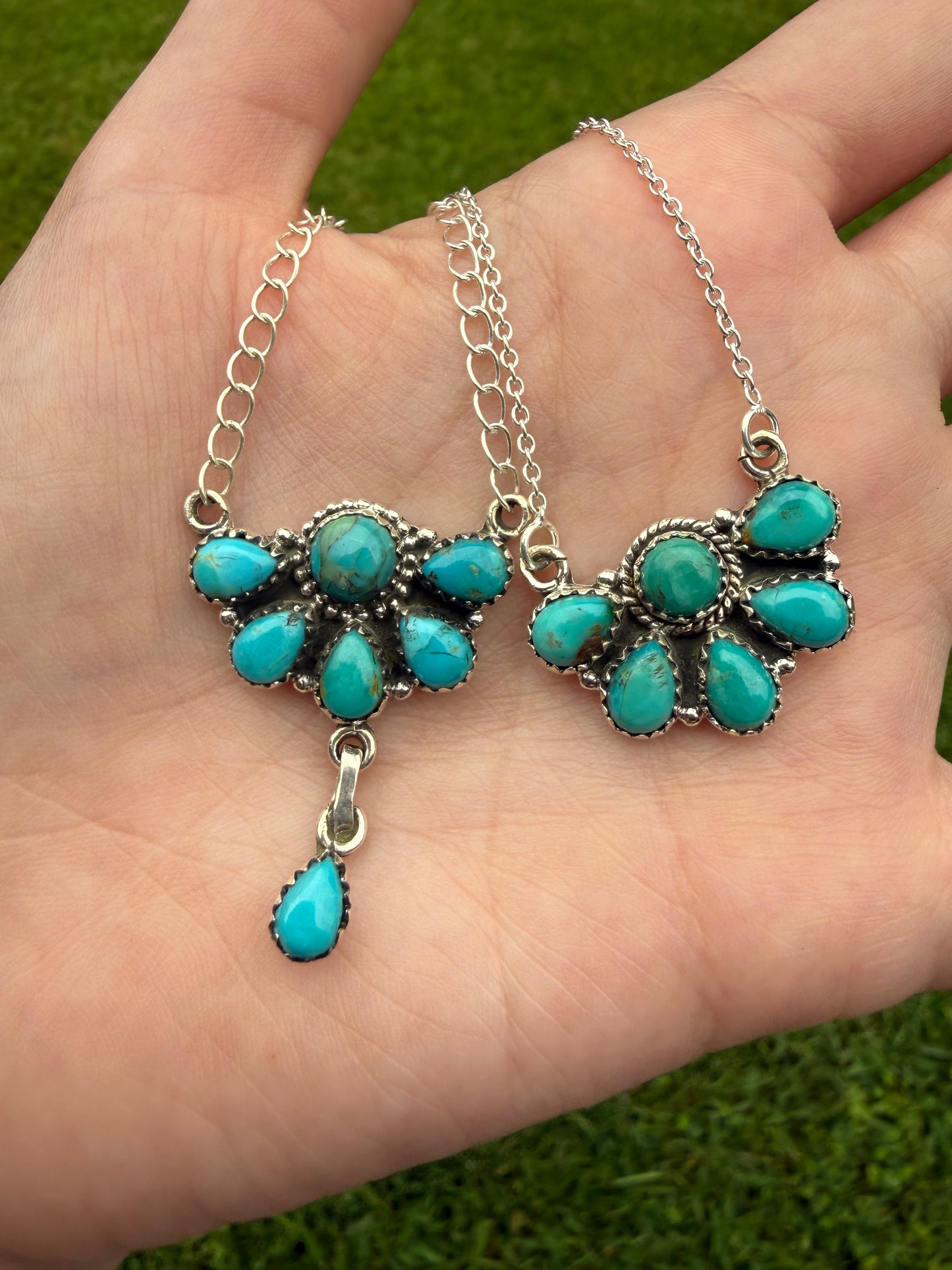 Kingman Turquoise Classic Half Cluster Sterling Silver Necklace