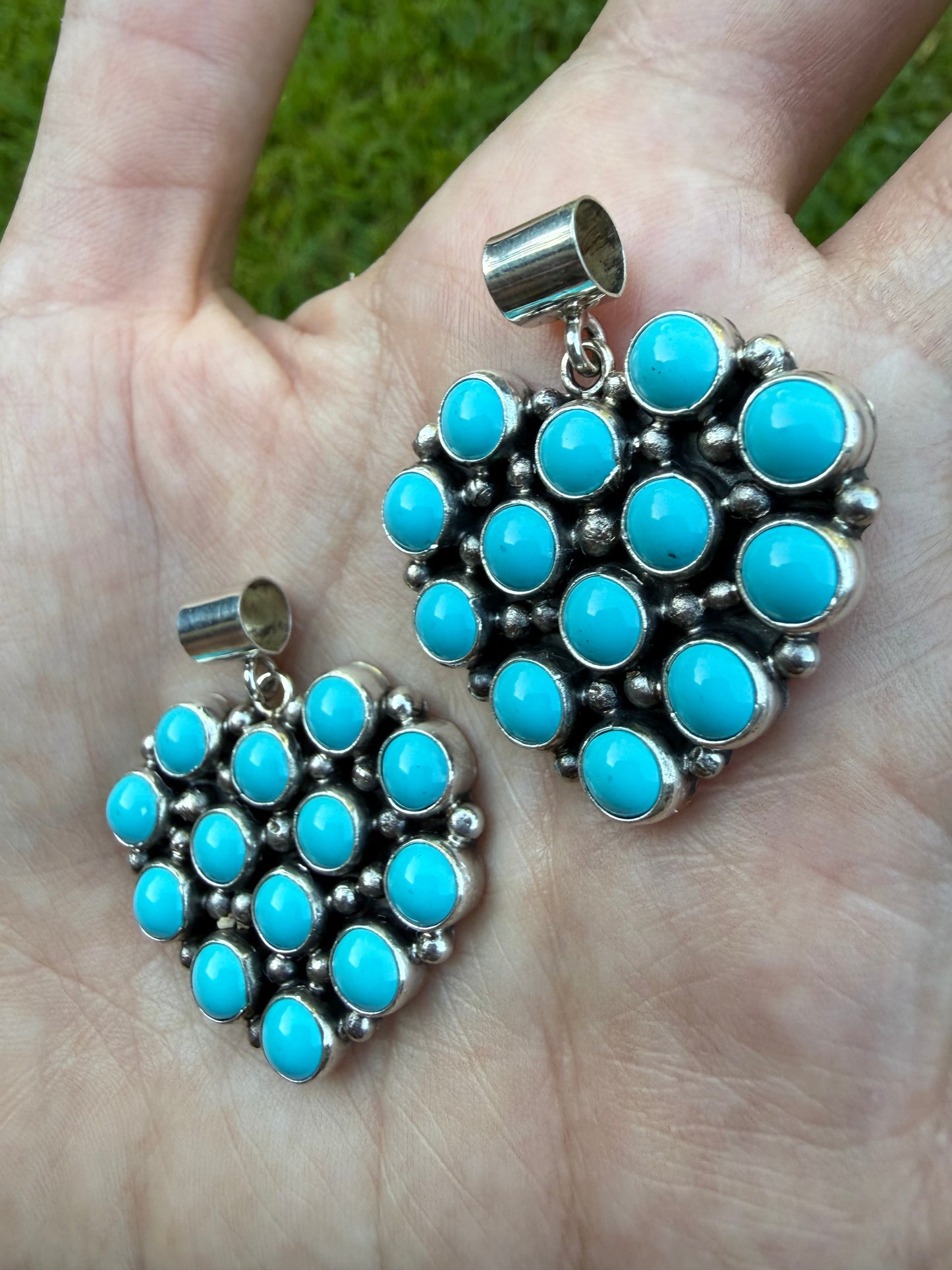 Navajo Turquoise Heart Cluster Sterling Silver Pendant