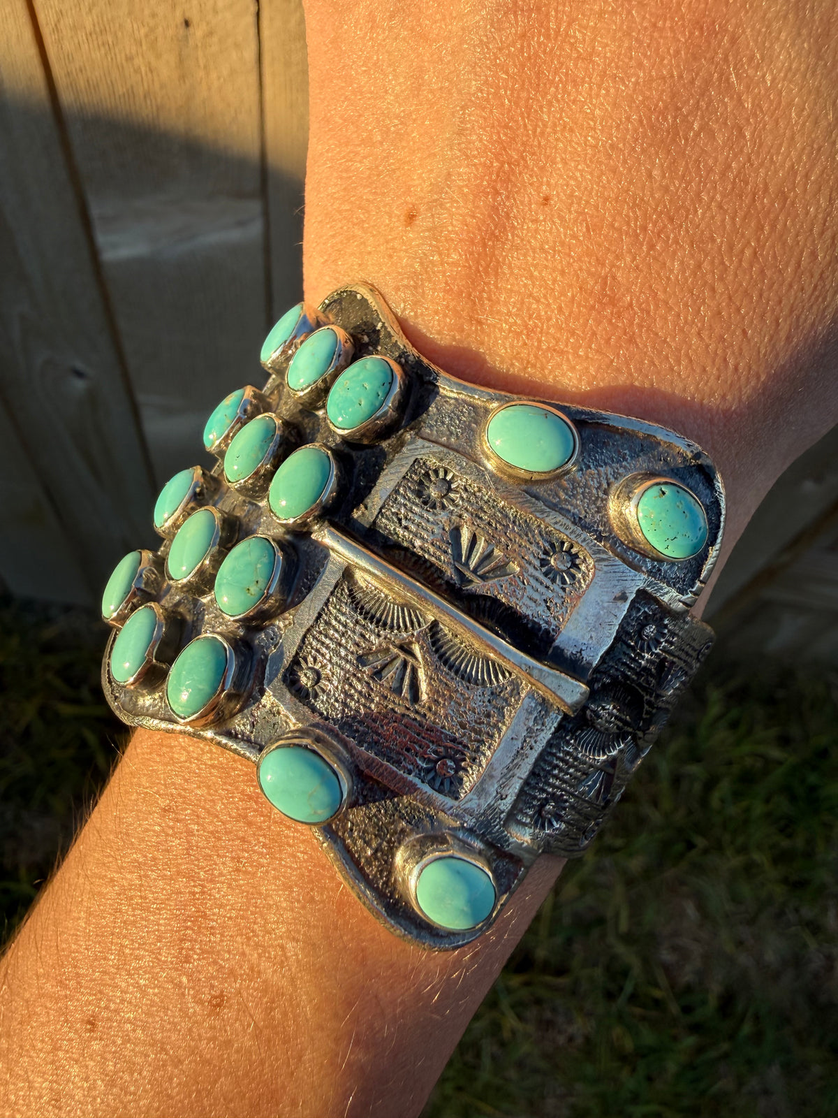Navajo Turquoise Cluster Belt Buckle Sterling Silver Cuff Bracelet