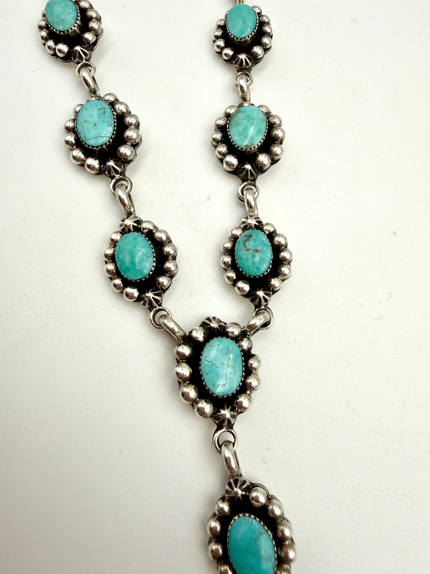 Native Turquoise Extra Long Statement Sterling Silver Lariat Necklace