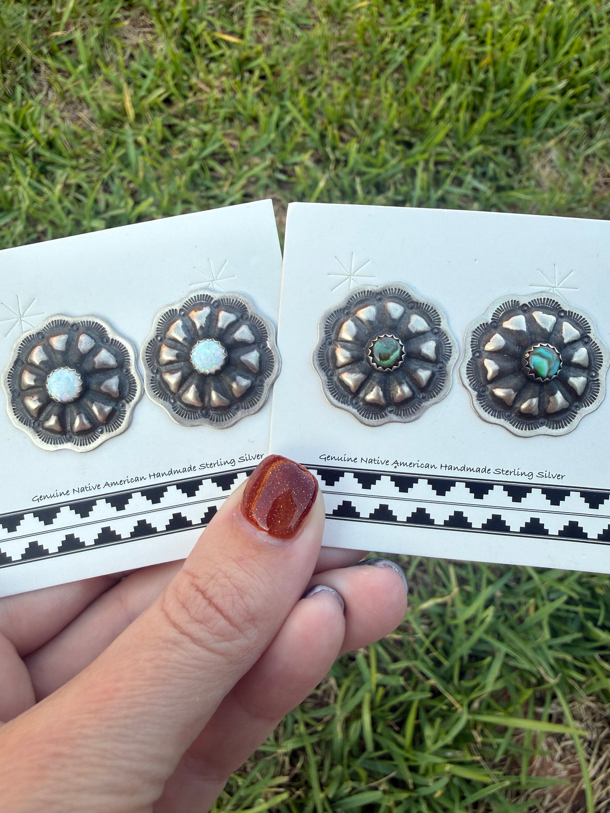 Navajo Concho with Stone Sterling Silver Handmade Earrings