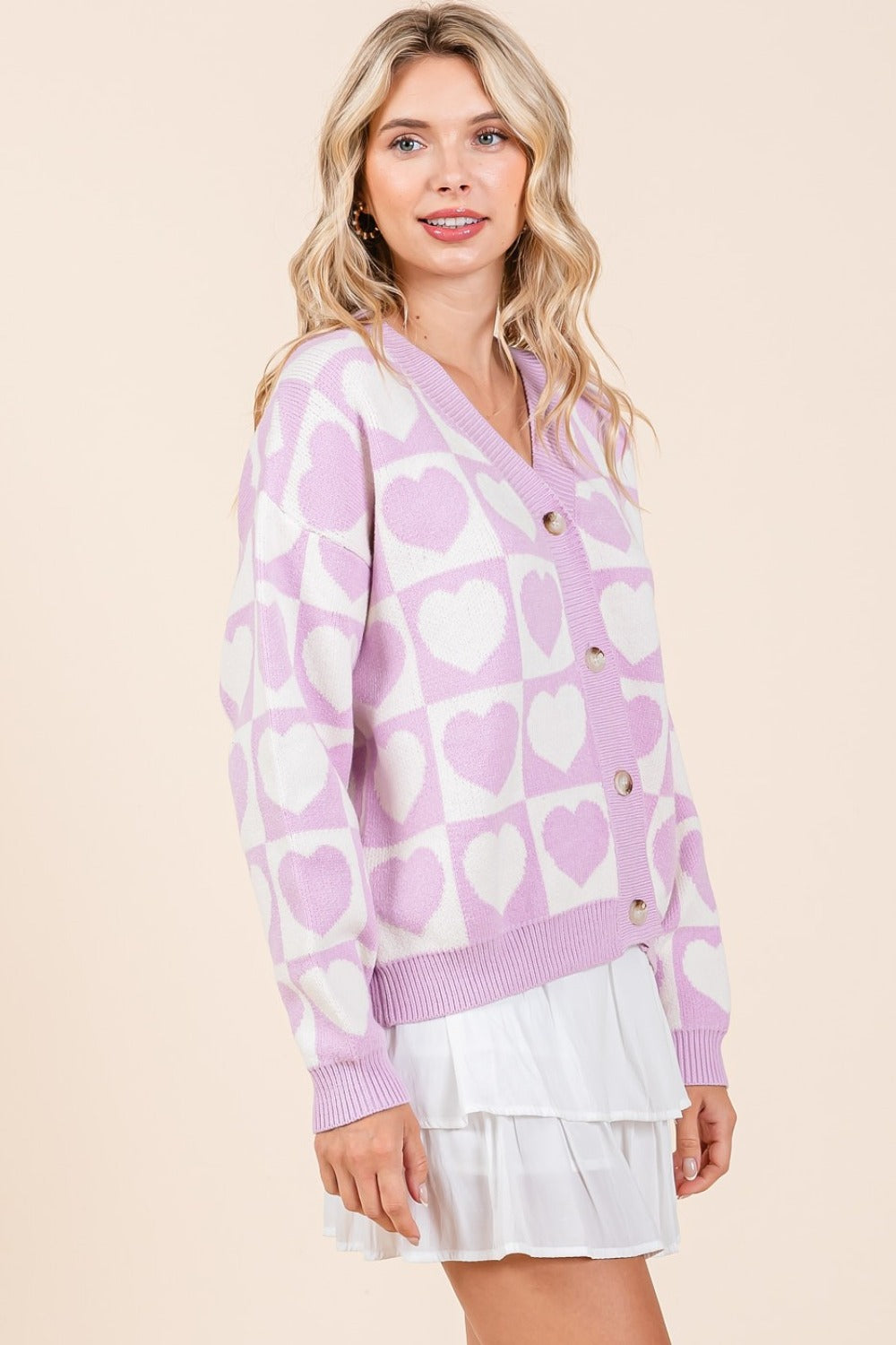 Lover Checkered Heart Button Down Cardigan