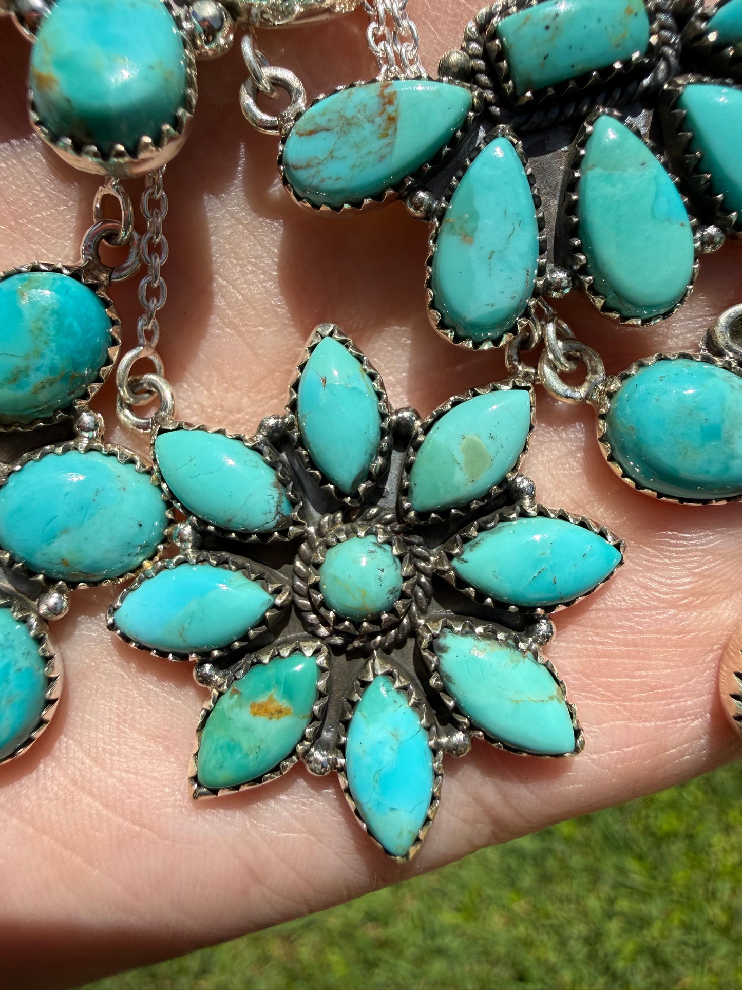 Kingman Turquoise Classic Cluster Sterling Silver Necklace