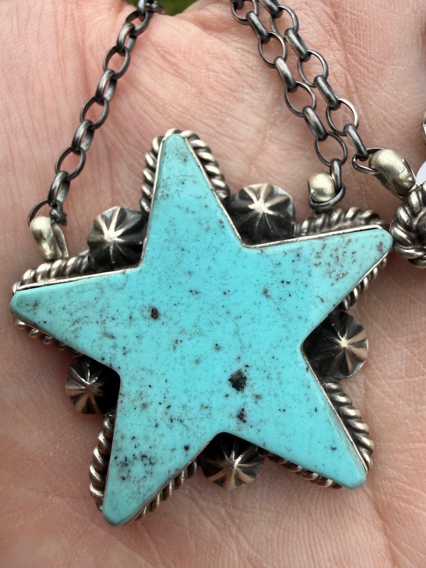Navajo Turquoise Star Sterling Silver Necklace by Johnny Dixon