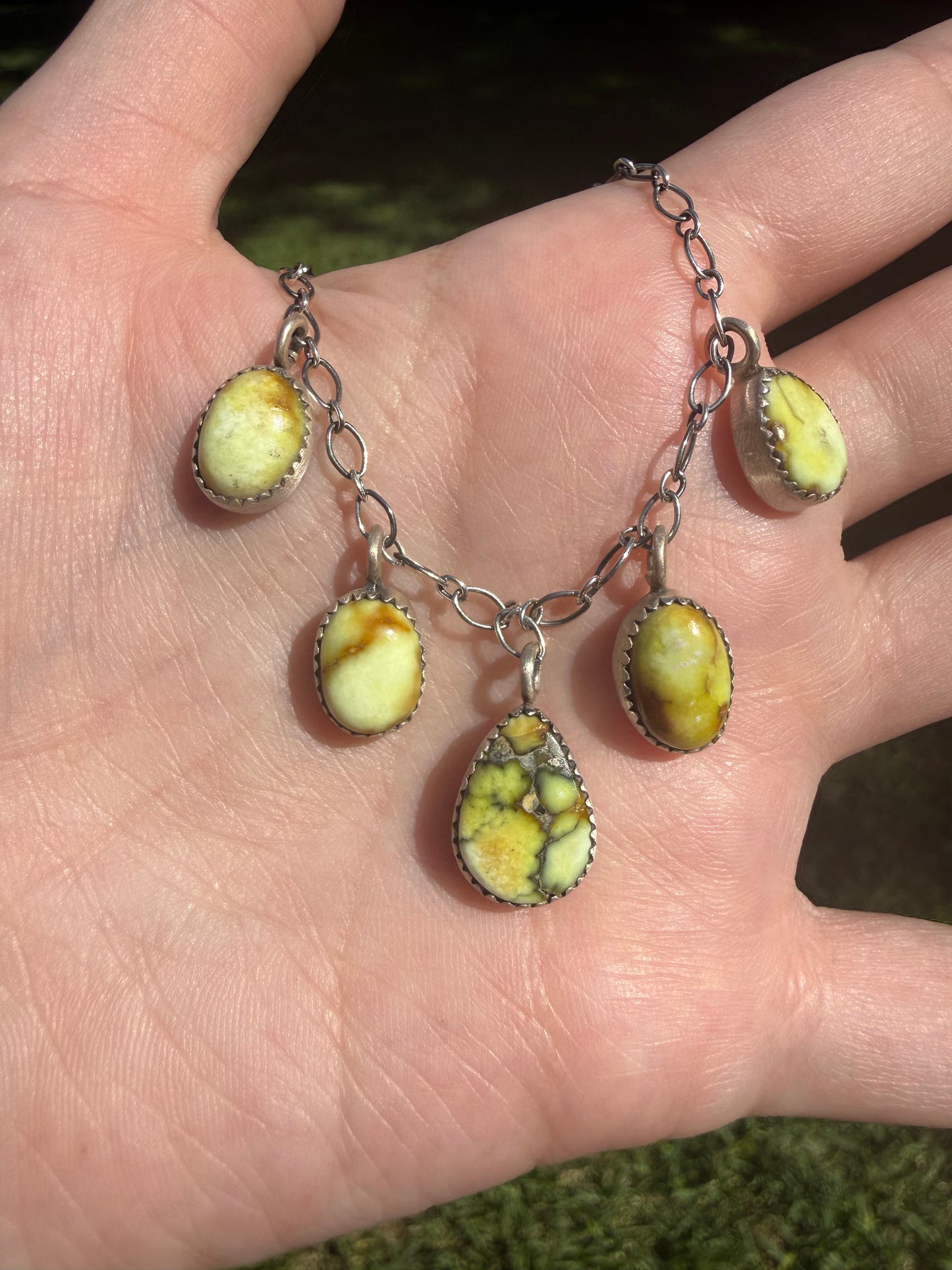 Multi 5 Stone Charm Petal Style Sterling Silver Necklace
