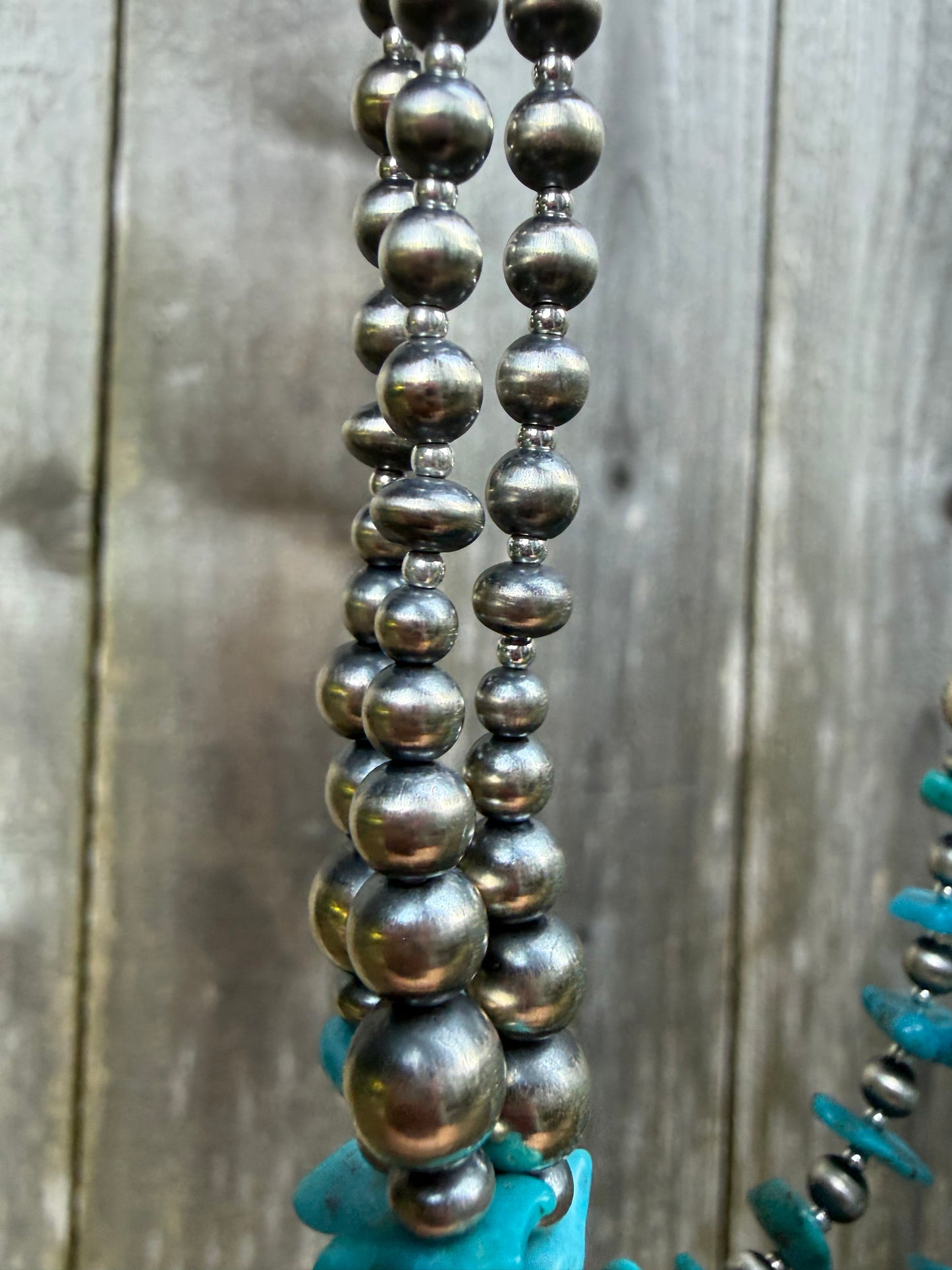 Navajo Strung Turquoise Chip with Sterling Silver Pearl Necklace