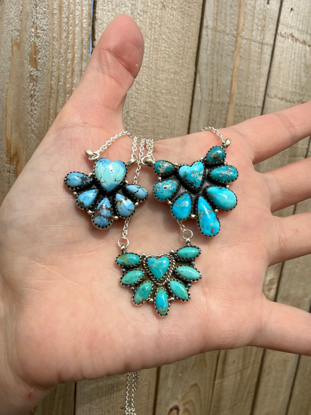 Premium Turquoise Heart Half Cluster Sterling Silver Necklace