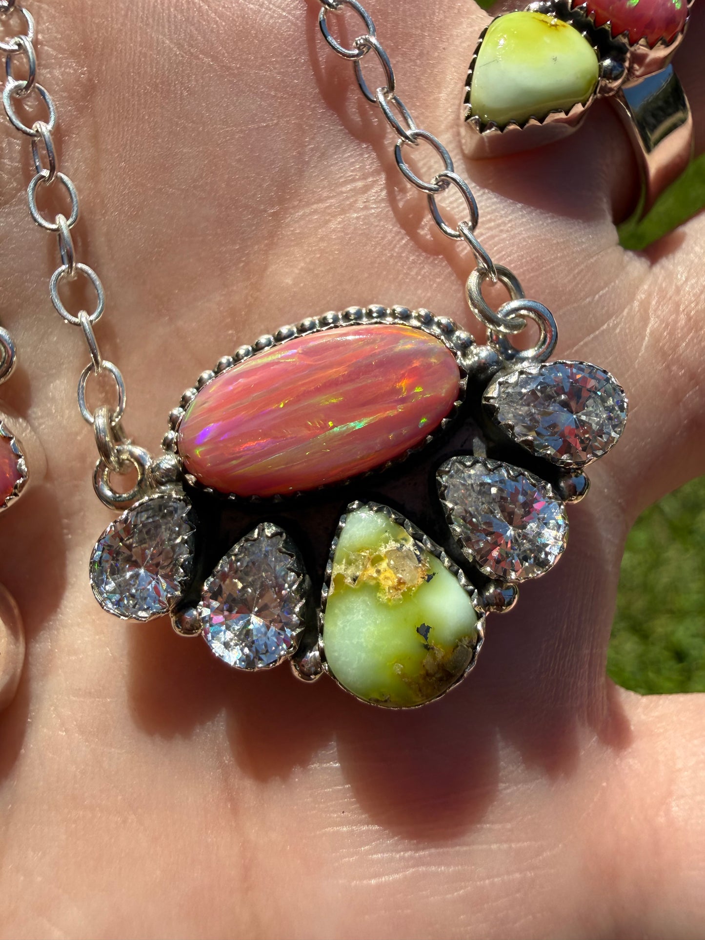 Palomino and Peach Balloon Opal Necklaces or Adjustable Ring