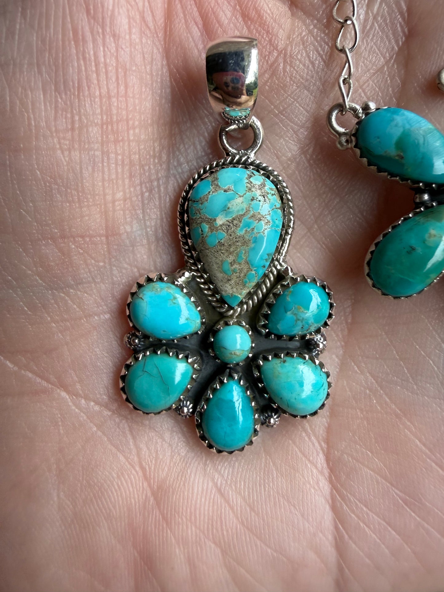 Mine 8 and Kingman Turquoise Dragonfly Necklace or Full Flower Sterling Silver Pendant